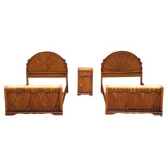 Antique A Pair of 1930s Art Deco Mahogany Twin Size Bedsteads