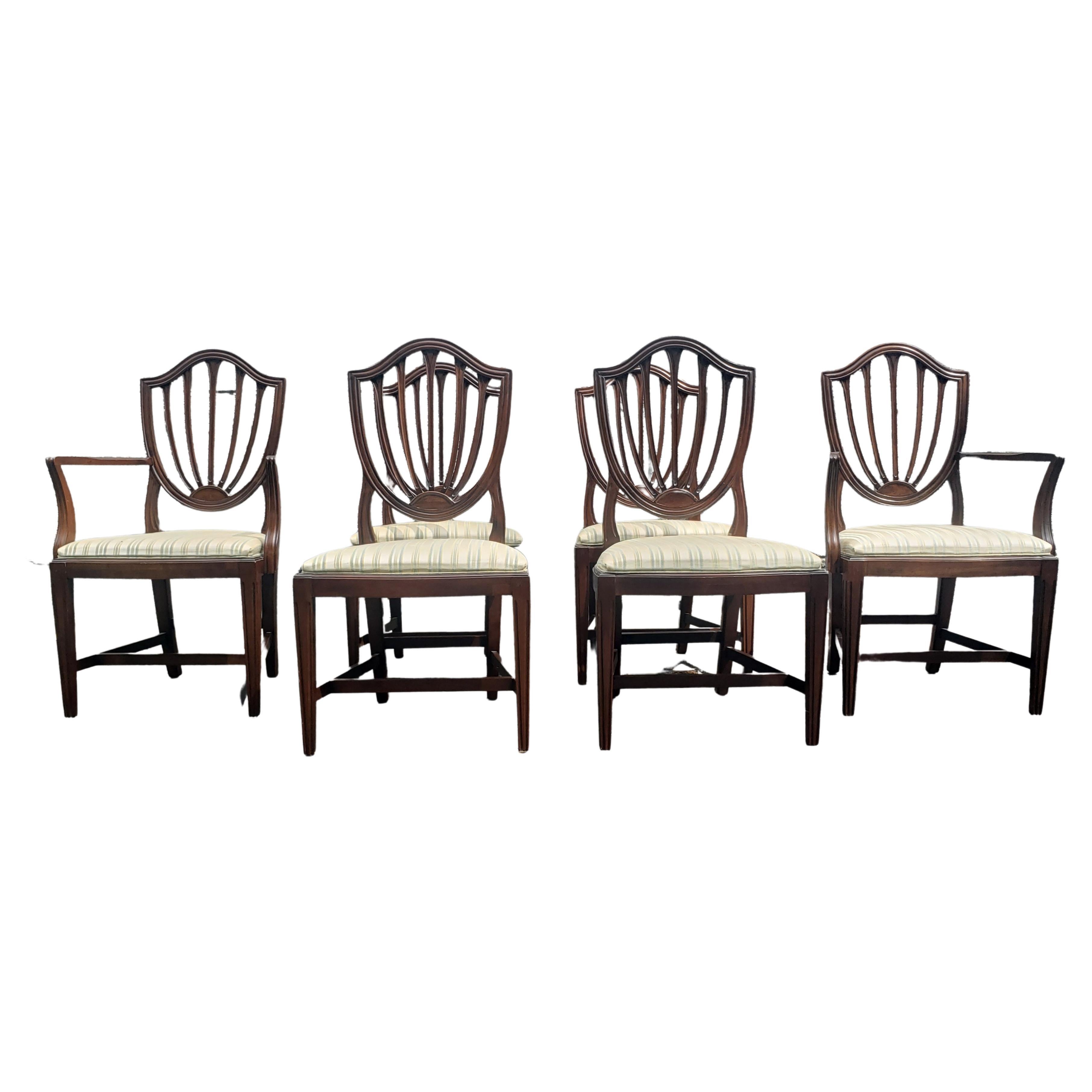 Ethan-Allen Georgian Ct Mahogany and Upholstered Shield Back Dining Chairs, Set