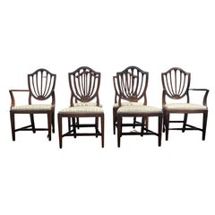 Ethan-Allen Georgian Ct Mahogany and Upholstered Shield Back Dining Chairs, Set