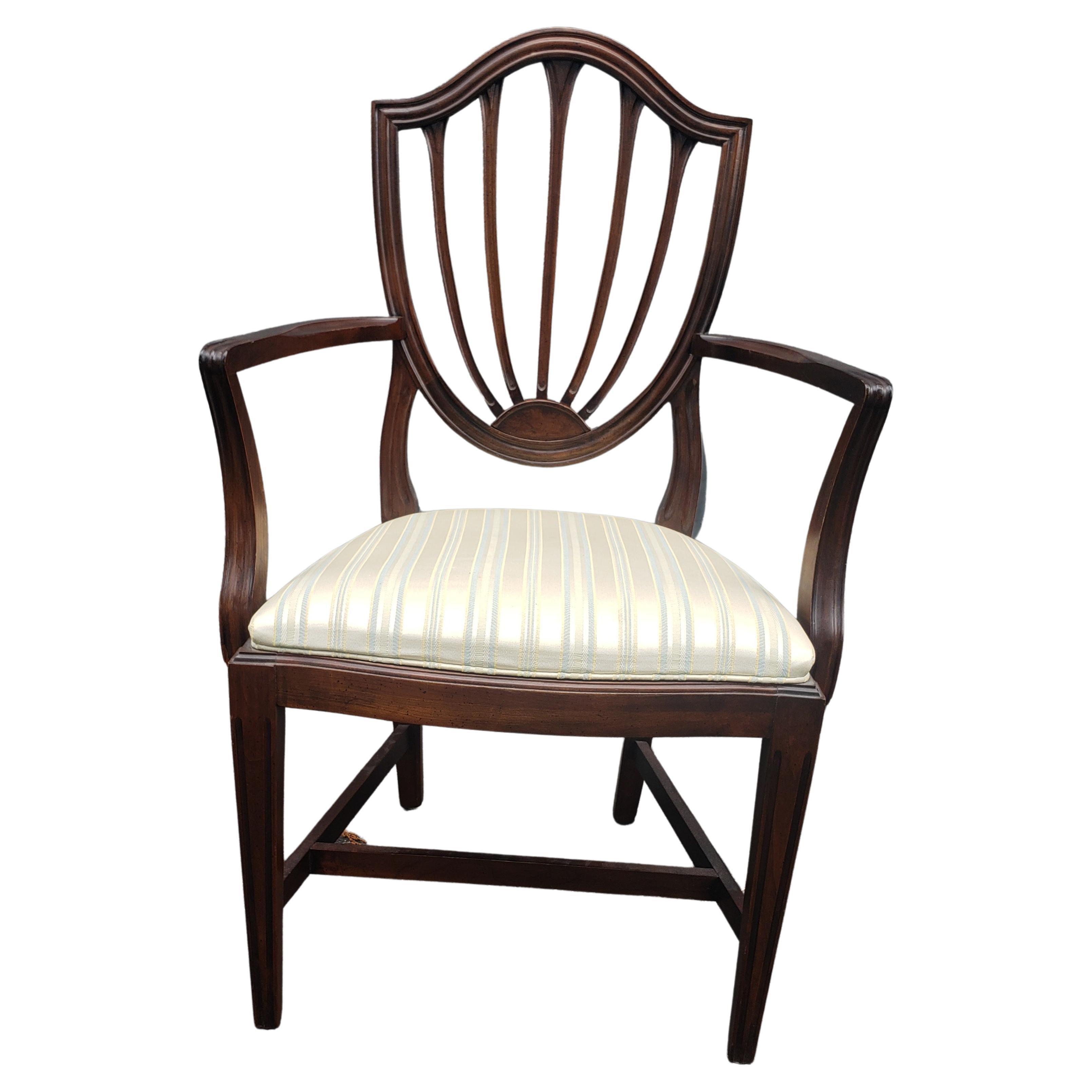 Woodwork Ethan-Allen Georgian Ct Mahogany and Upholstered Shield Back Dining Chairs, Set