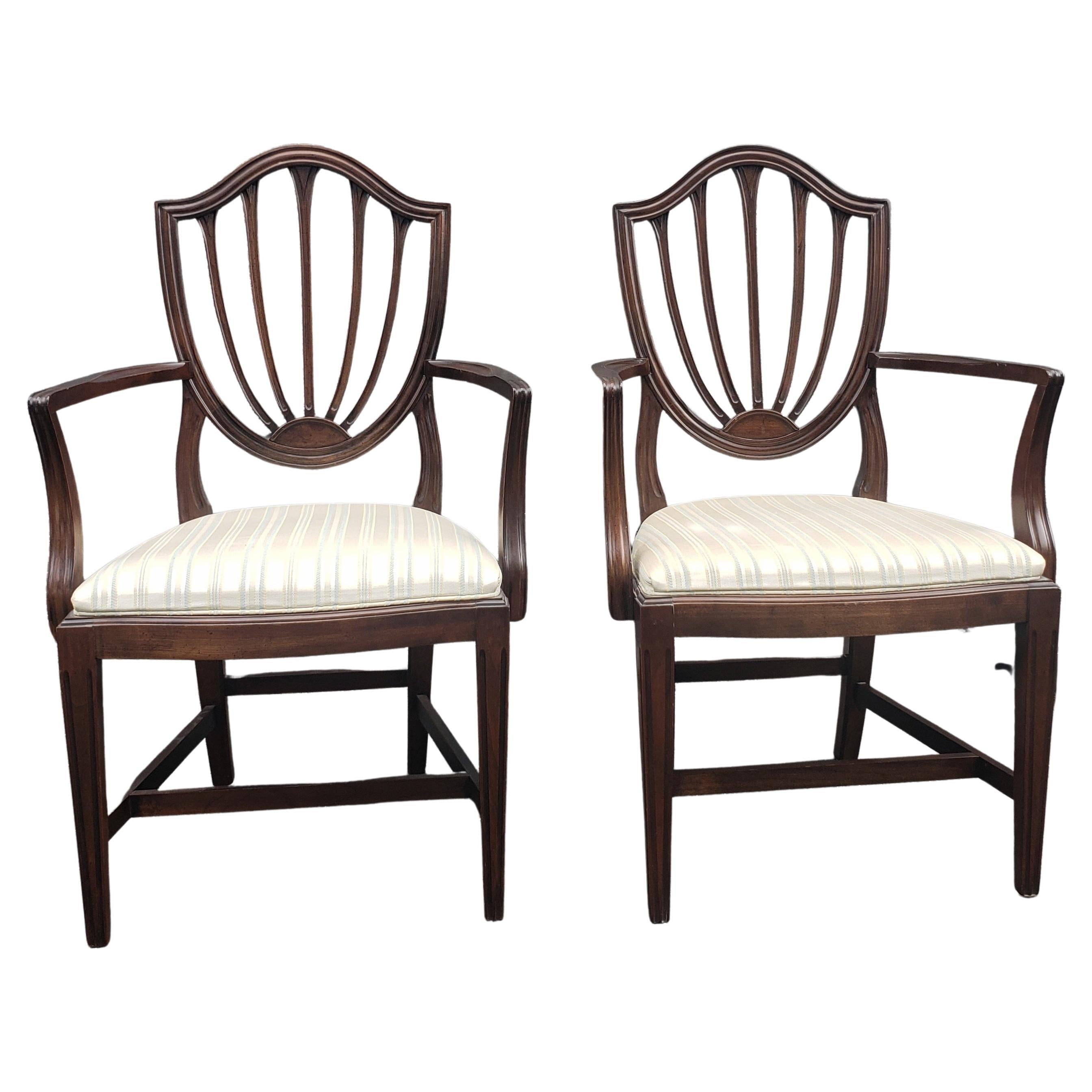 American Ethan-Allen Georgian Ct Mahogany and Upholstered Shield Back Dining Chairs, Set