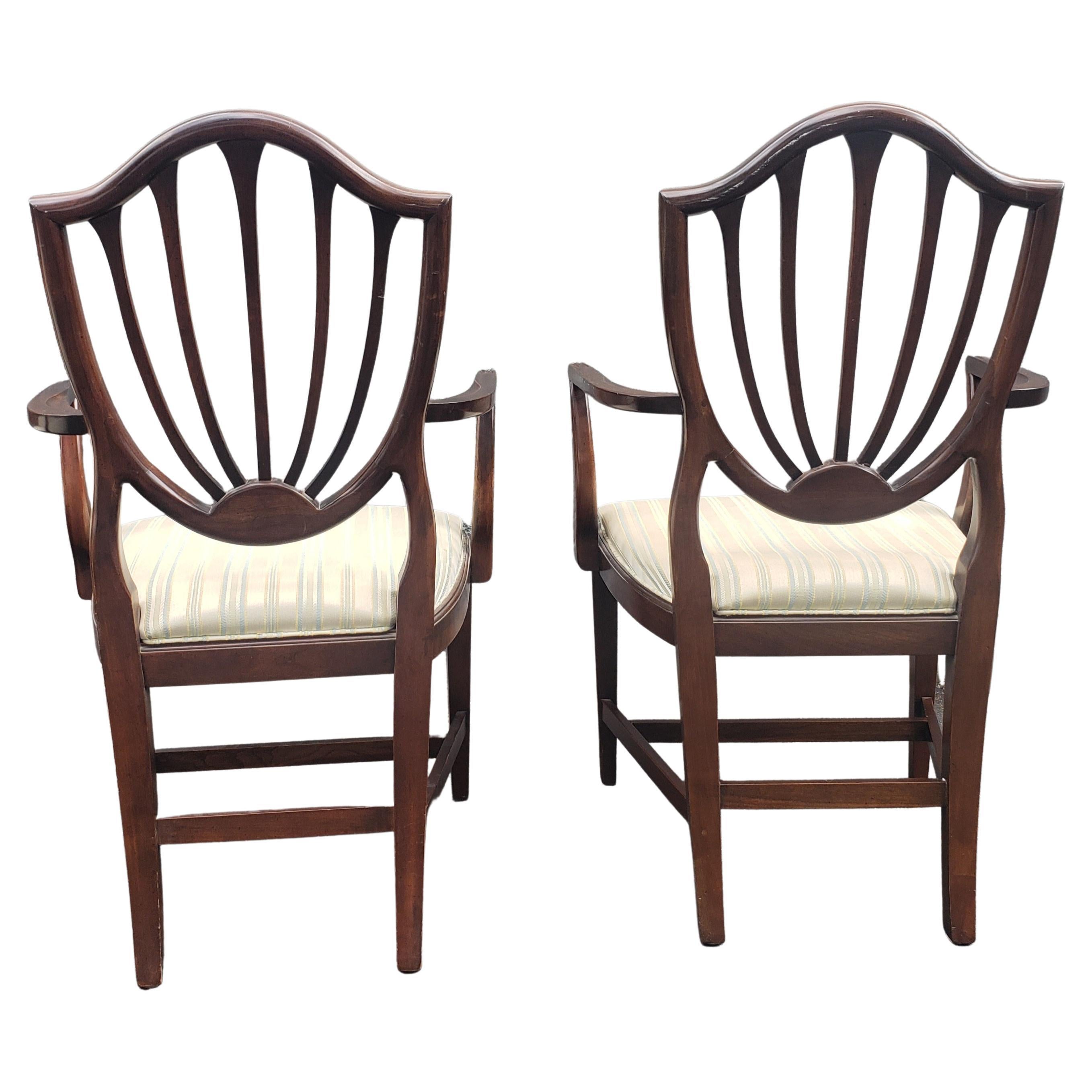 Mid-Century Modern Ethan-Allen Georgian Ct Mahogany and Upholstered Shield Back Dining Chairs, Set