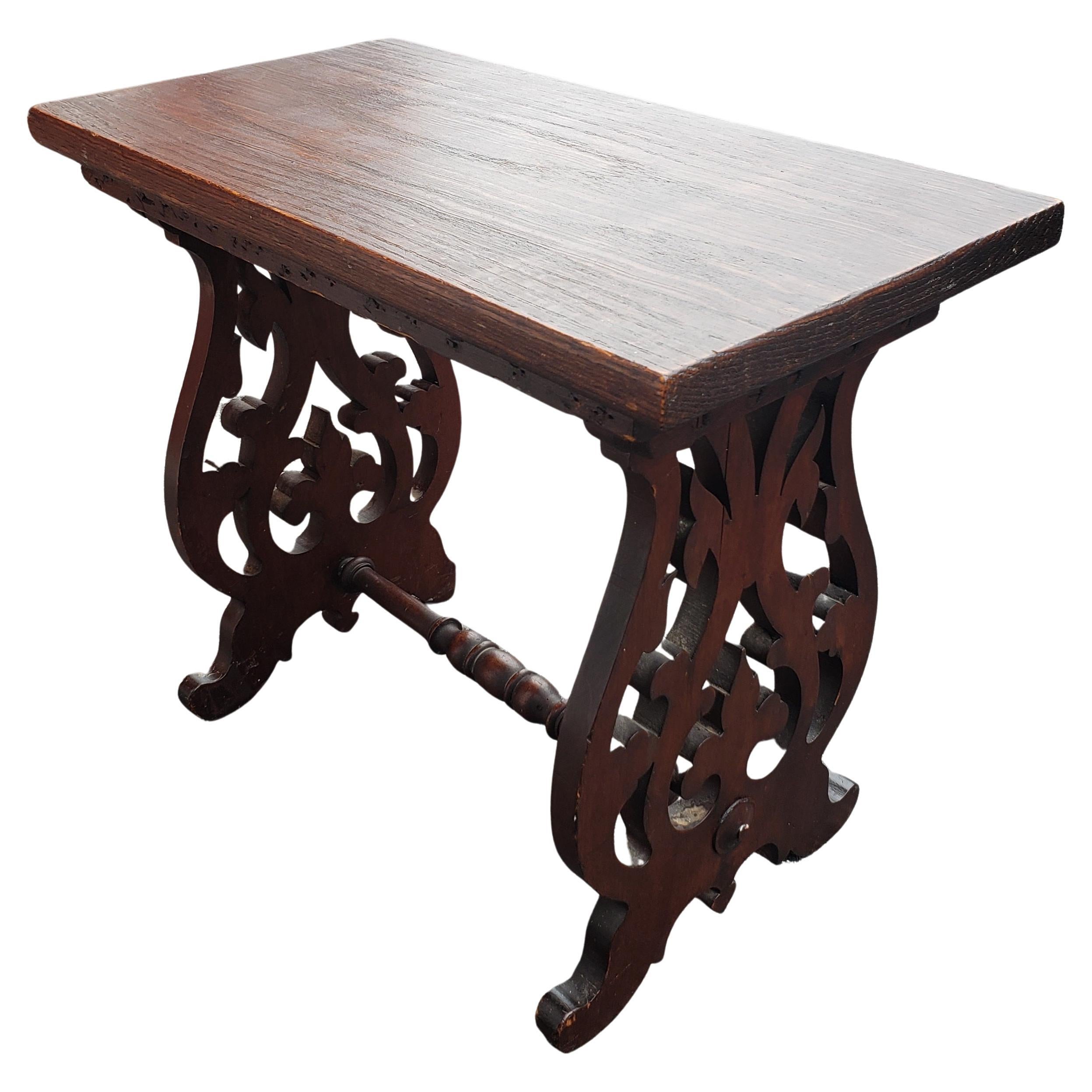 1920 Edwardian Handcrafted and Carved Oak Trestle Bench or Table