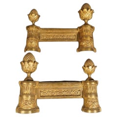 Pair of Louis XVI Style Patinated Gilt Metal Chenets