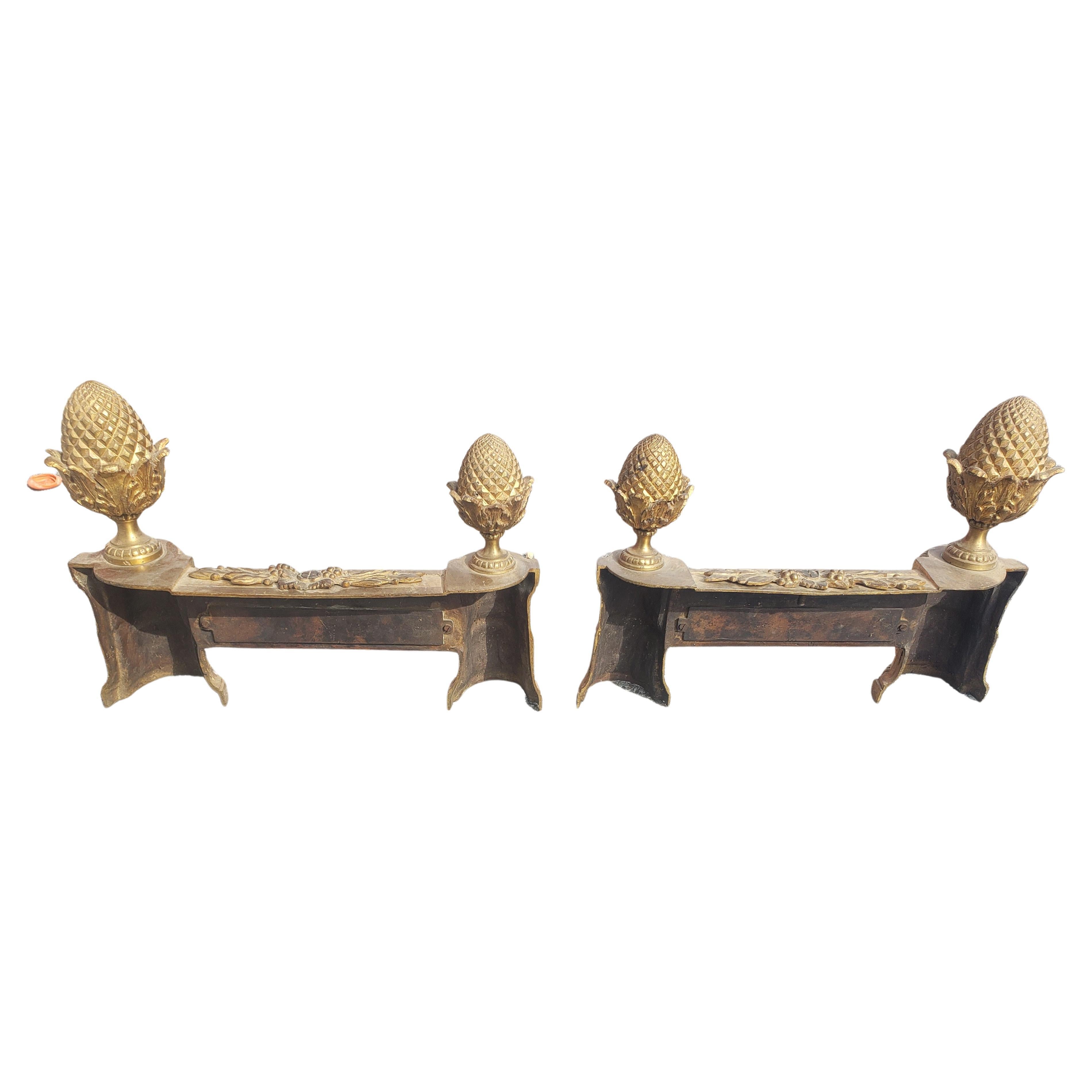 Pair of Louis XVI Style Patinated Gilt Metal Chenets 3