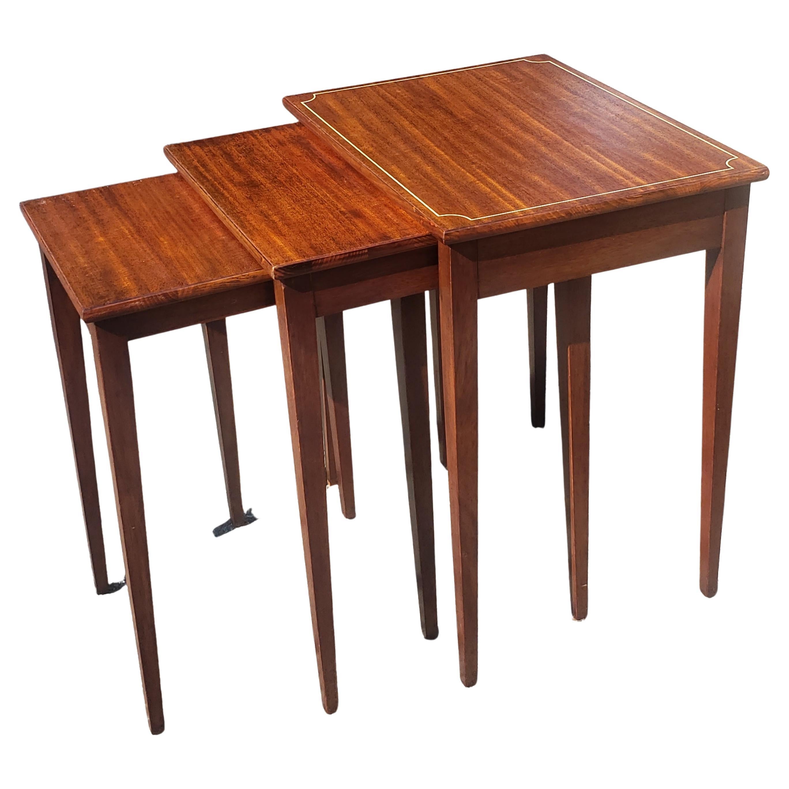 Mid-Century Modern 1950s Brandt Fine Furniture Refinished Genuine Mahogany Nesting Tables For Sale
