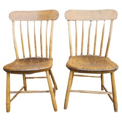 Antique Pair of Early American Patinated Maple Plank Chairs, Circa Mid 19th Century