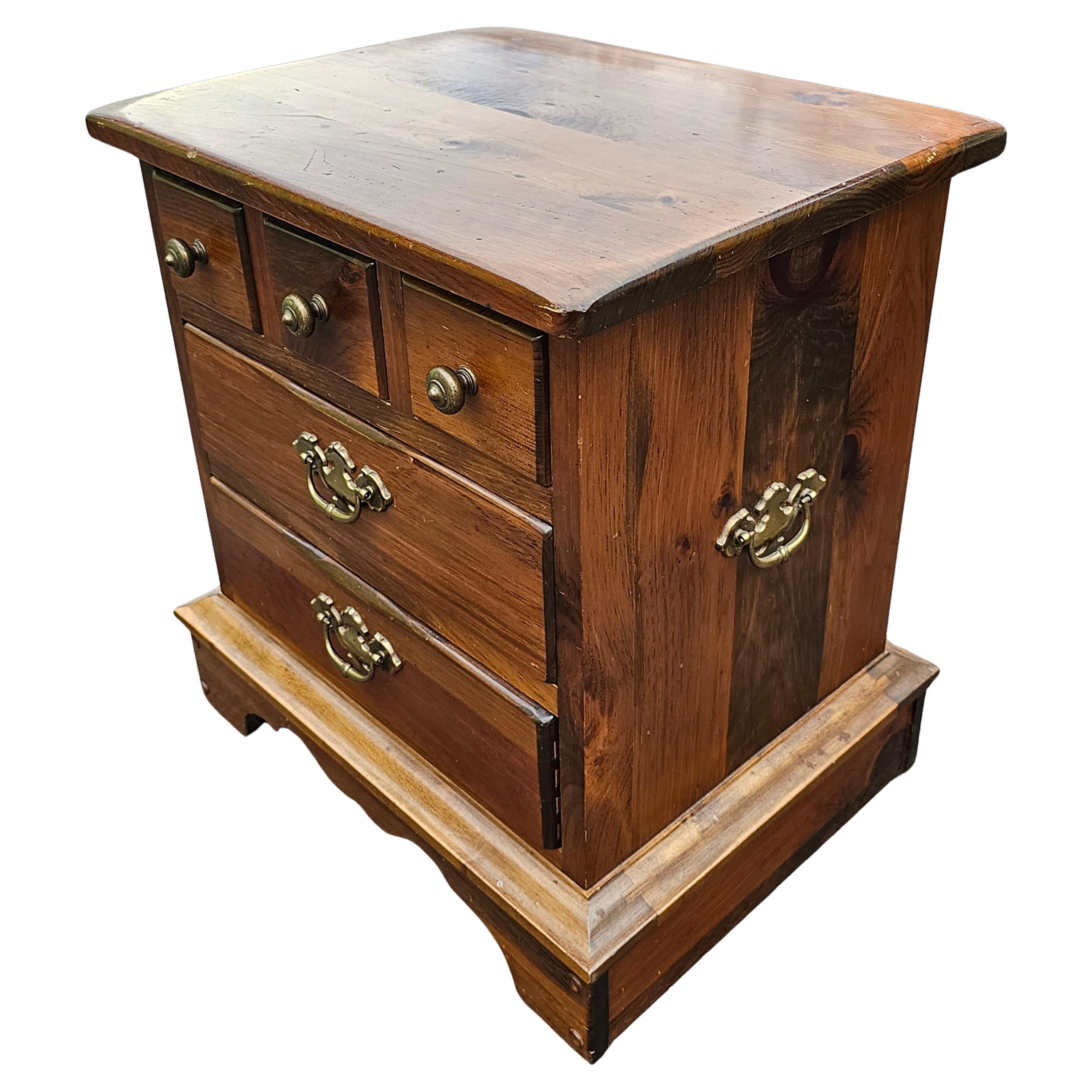 Stained Mid-20th Century Solid Pine Five-Drawer Bed Side Table Nighstand For Sale