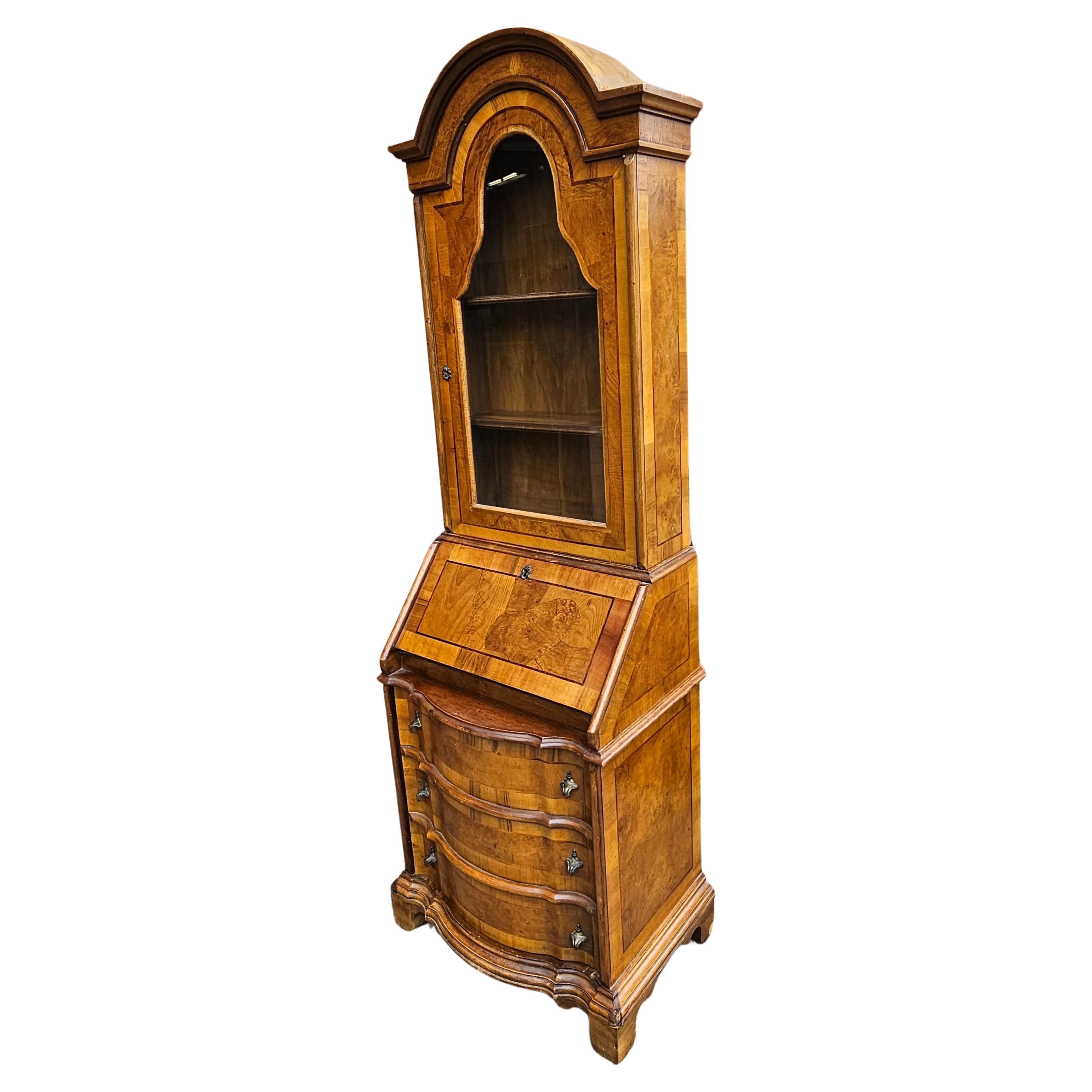 19th Century Italian Biedermeier Style Mixed Fruitwood Two-Part Secretary Bookcase Cabinet For Sale