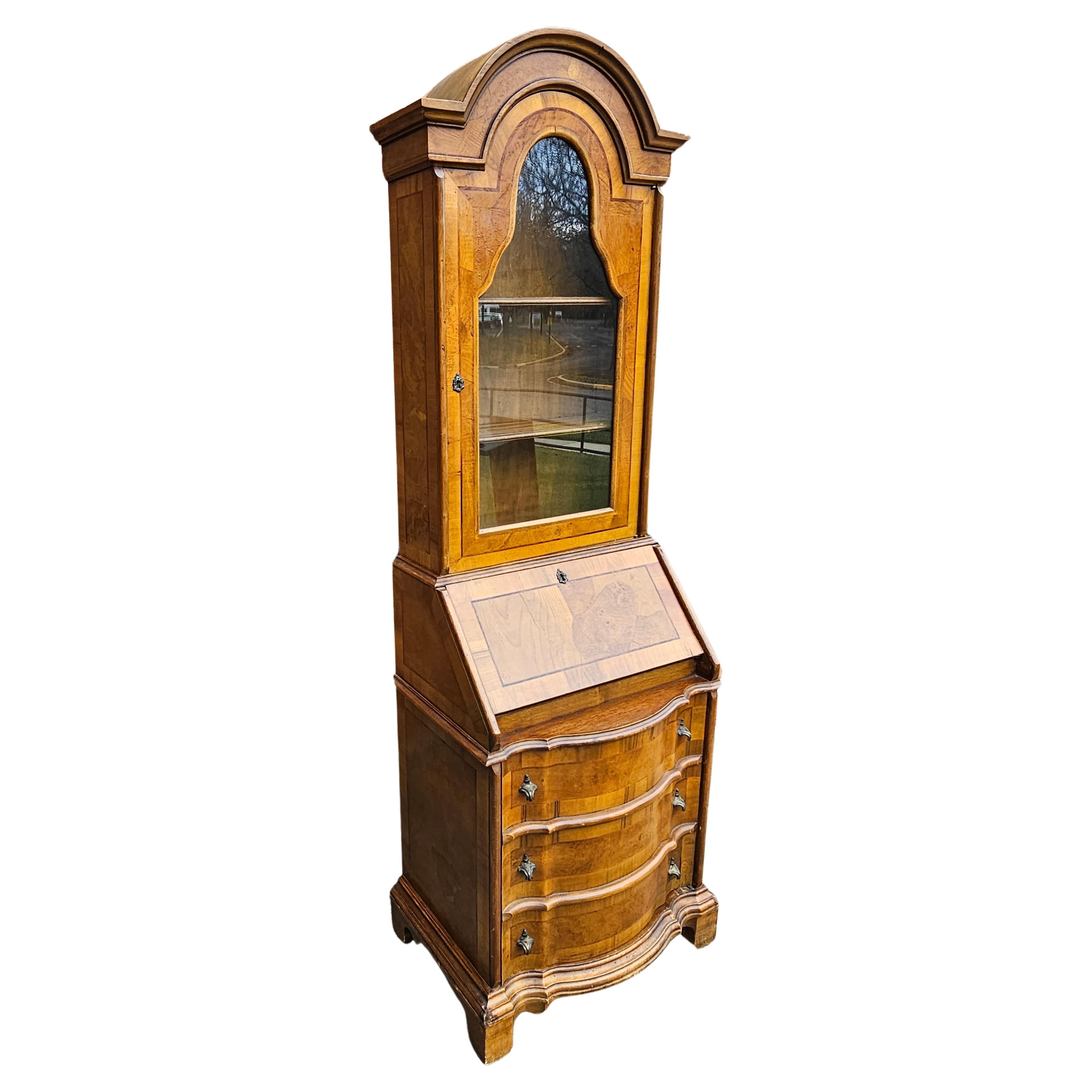 Late 19th Century Italian Biedermeier Style Walnut Mixed Fruitwood Two-Part Secretary Bookcase Cabinet. 
Veyr light weight. Measures 24