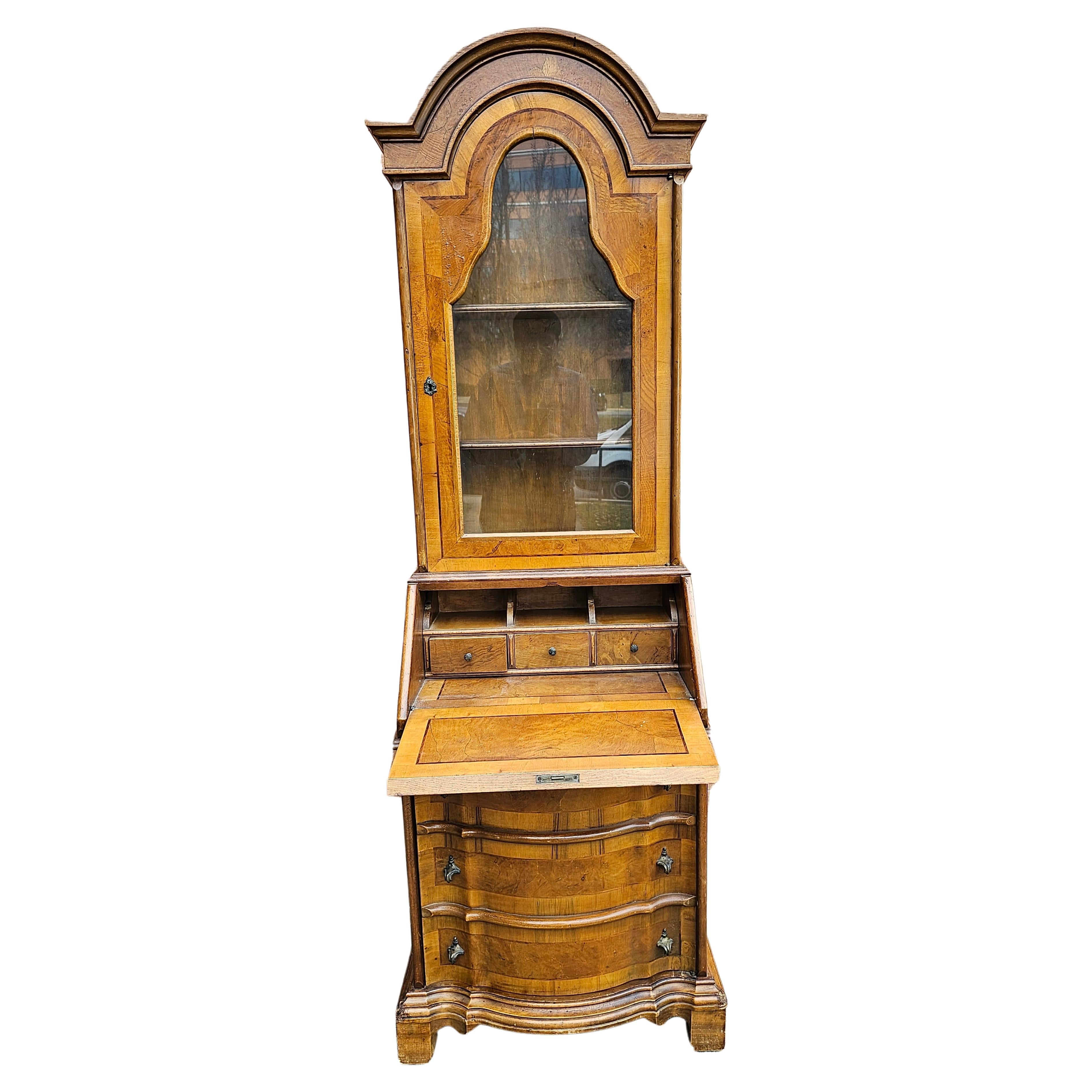 Woodwork Italian Biedermeier Style Mixed Fruitwood Two-Part Secretary Bookcase Cabinet For Sale