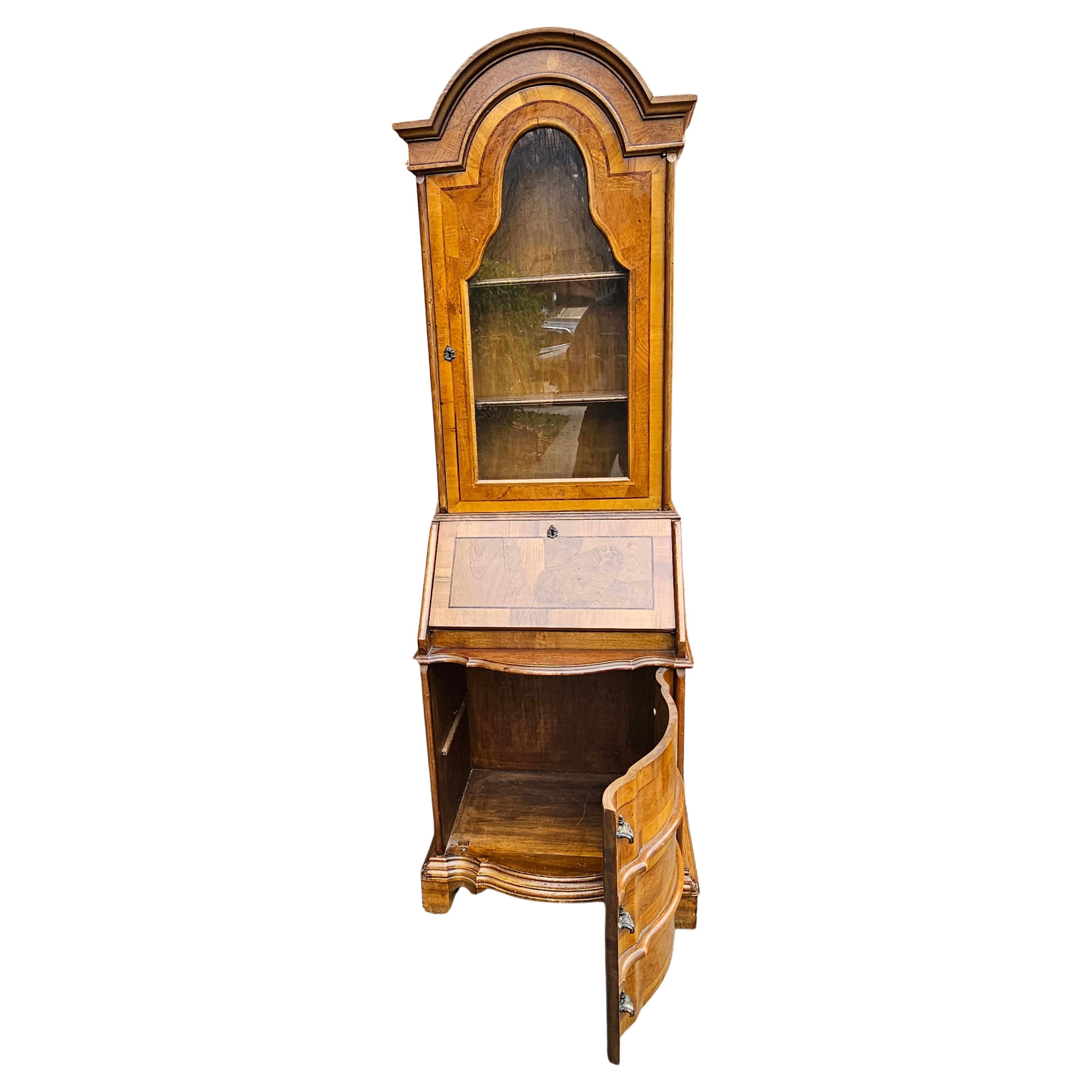 Italian Biedermeier Style Mixed Fruitwood Two-Part Secretary Bookcase Cabinet In Good Condition For Sale In Germantown, MD