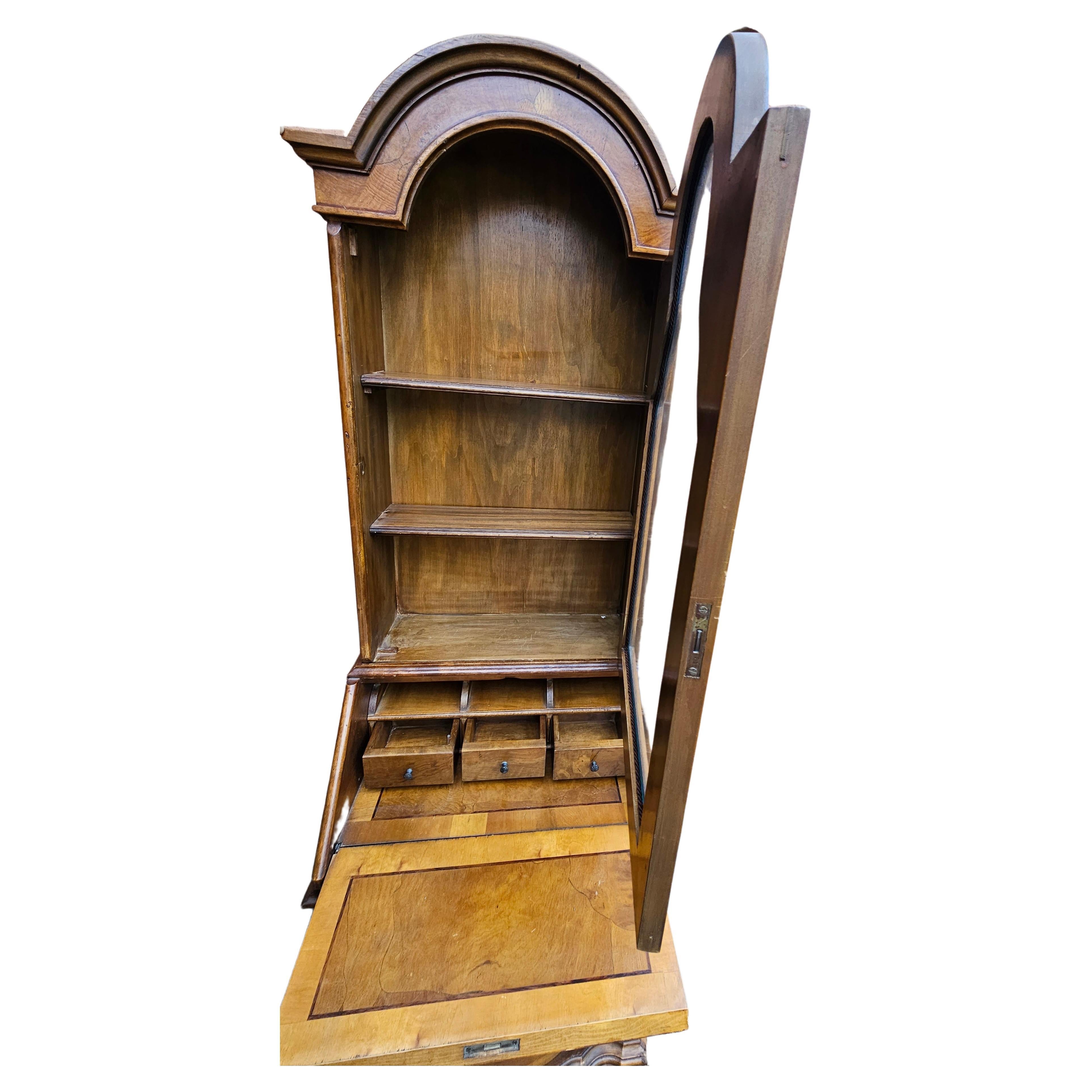 Italian Biedermeier Style Mixed Fruitwood Two-Part Secretary Bookcase Cabinet For Sale 2