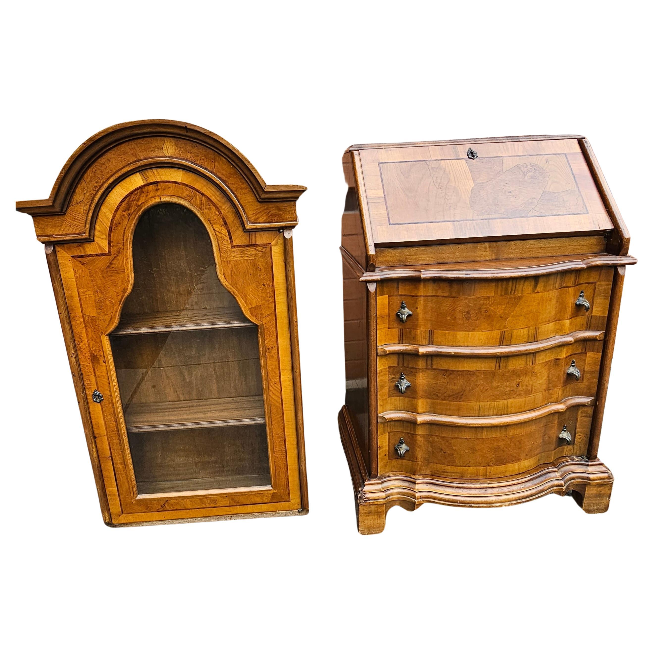 Italian Biedermeier Style Mixed Fruitwood Two-Part Secretary Bookcase Cabinet For Sale 3