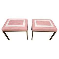 Pair Mastercraft Contemporary Brass And Upholstered Benches Footstools