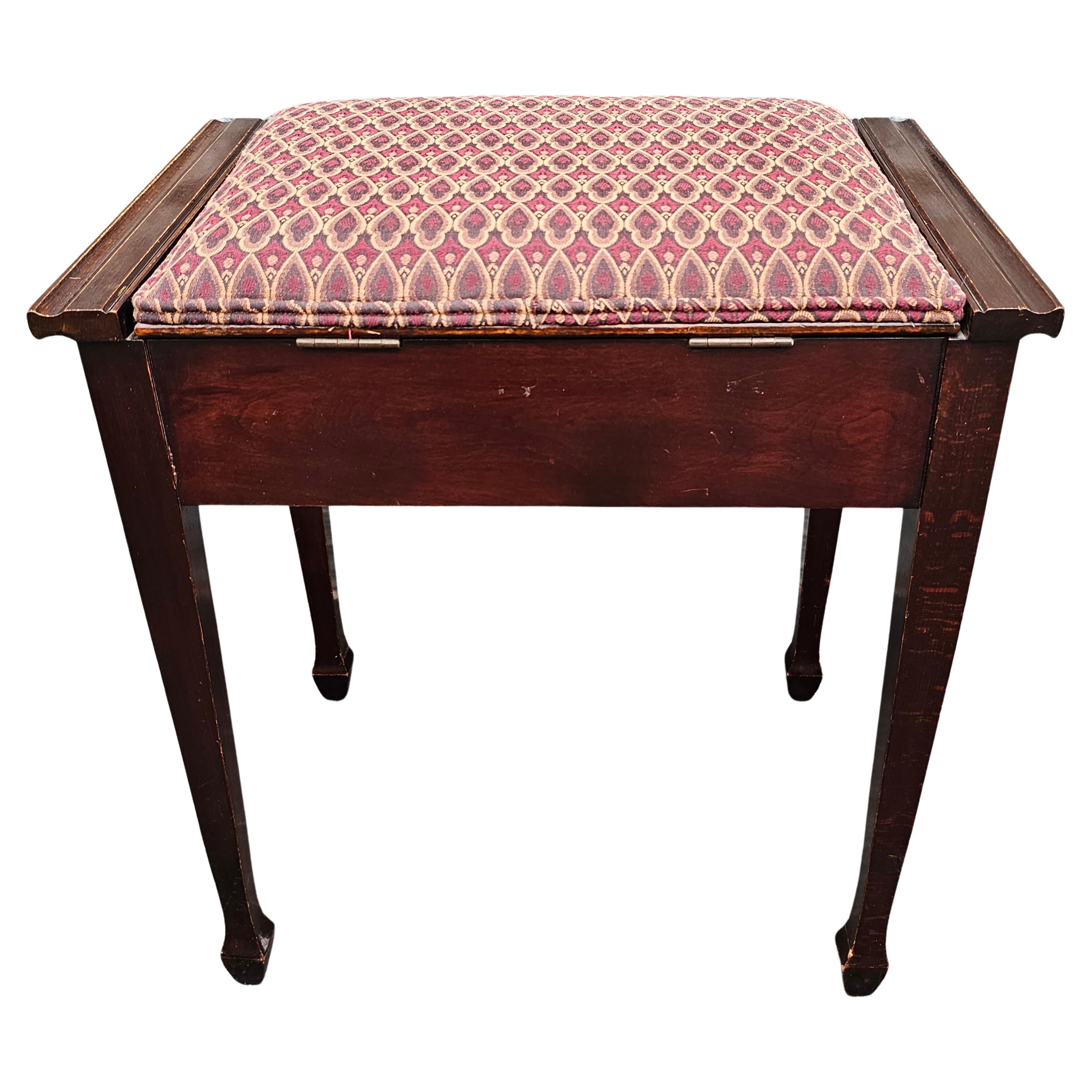 Metalwork George III Style Mahogany and Upholstered Hinged-Top Stool / Piano Bench