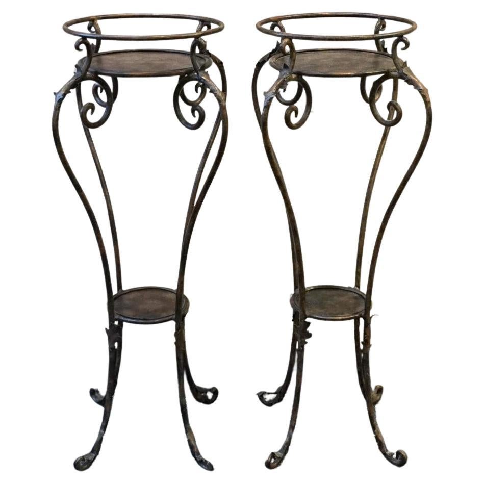 Pair of Neoclassical Style Patinated Metal Planter Stands For Sale