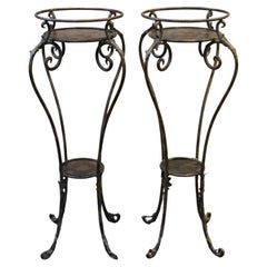 Vintage Pair of Neoclassical Style Patinated Metal Planter Stands