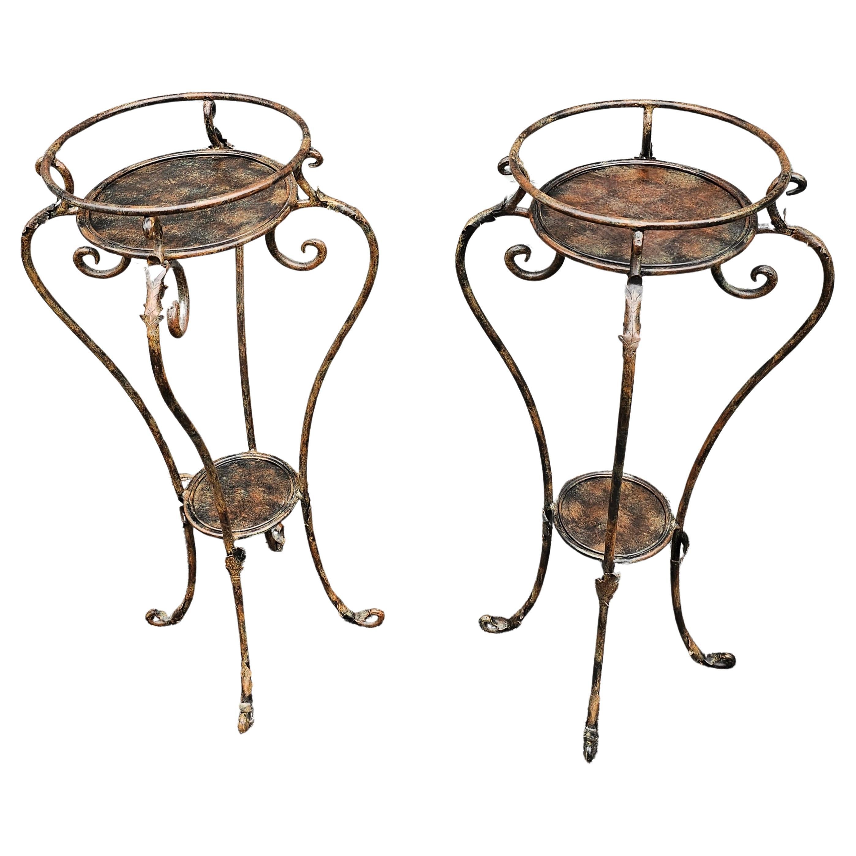 20th Century Pair of Neoclassical Style Patinated Metal Planter Stands For Sale
