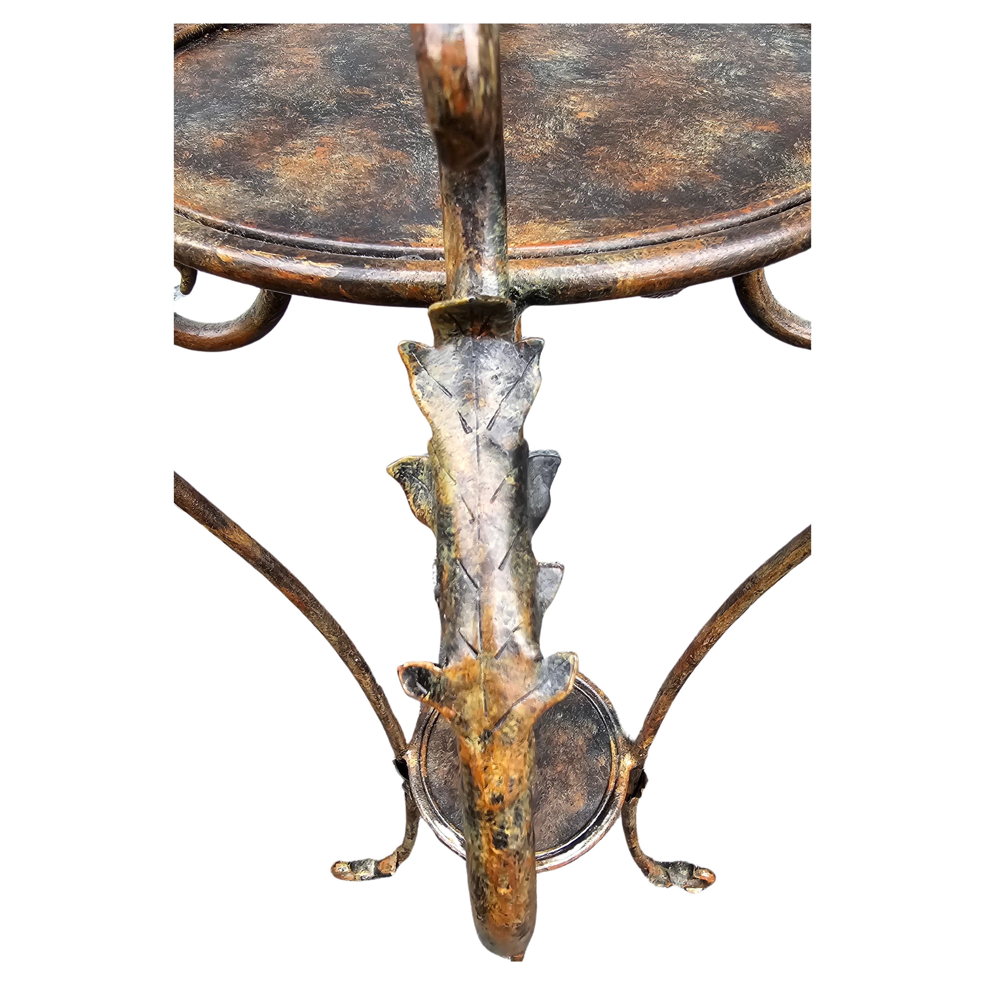 Forged Pair of Neoclassical Style Patinated Metal Planter Stands For Sale