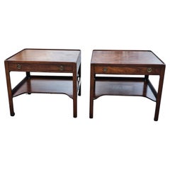 Vintage Pair Of Mid Century Baker Furniture Regency Swirl Mahogany Side Tables