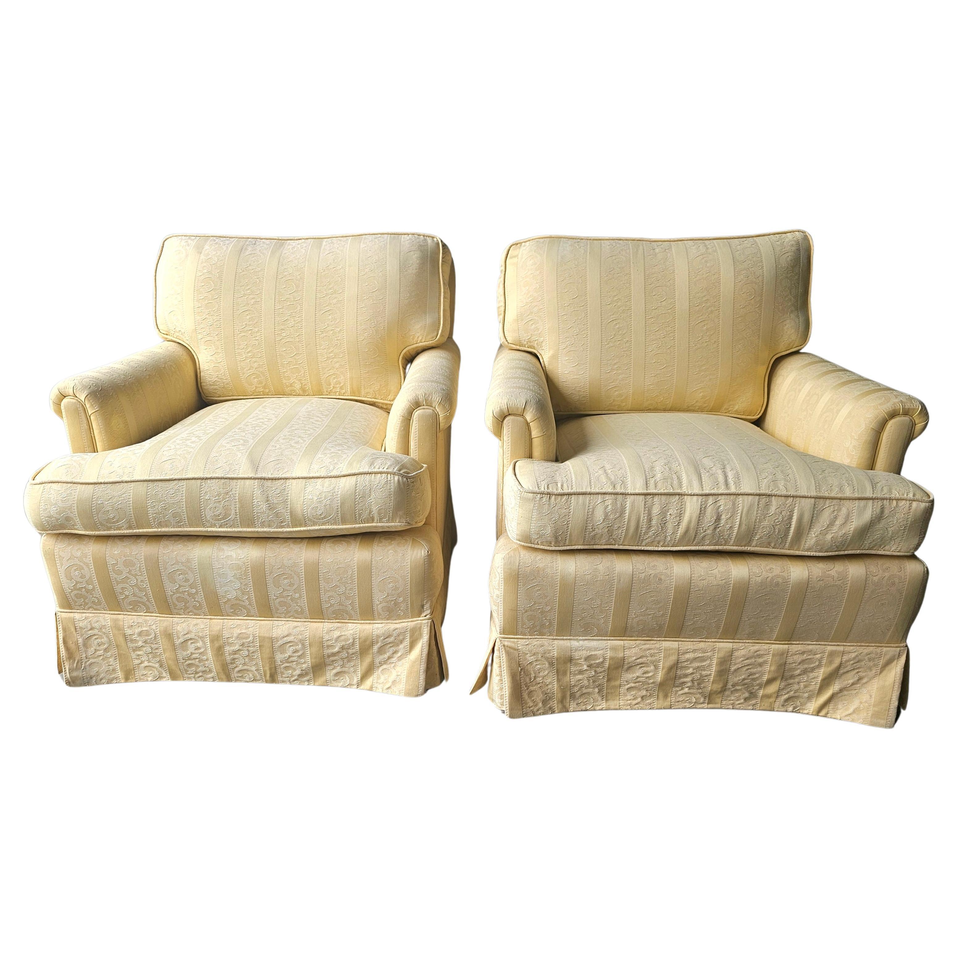 Pair of Mid 20th Century Yellow Upholstered Lounge Chairs For Sale