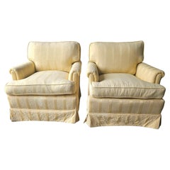 Vintage Pair of Mid 20th Century Yellow Upholstered Lounge Chairs