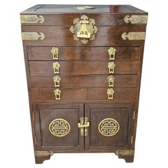 Antique Early 20th Century Chinese Walnut Brass Mounted Hardwood Silver / Jewel Chest