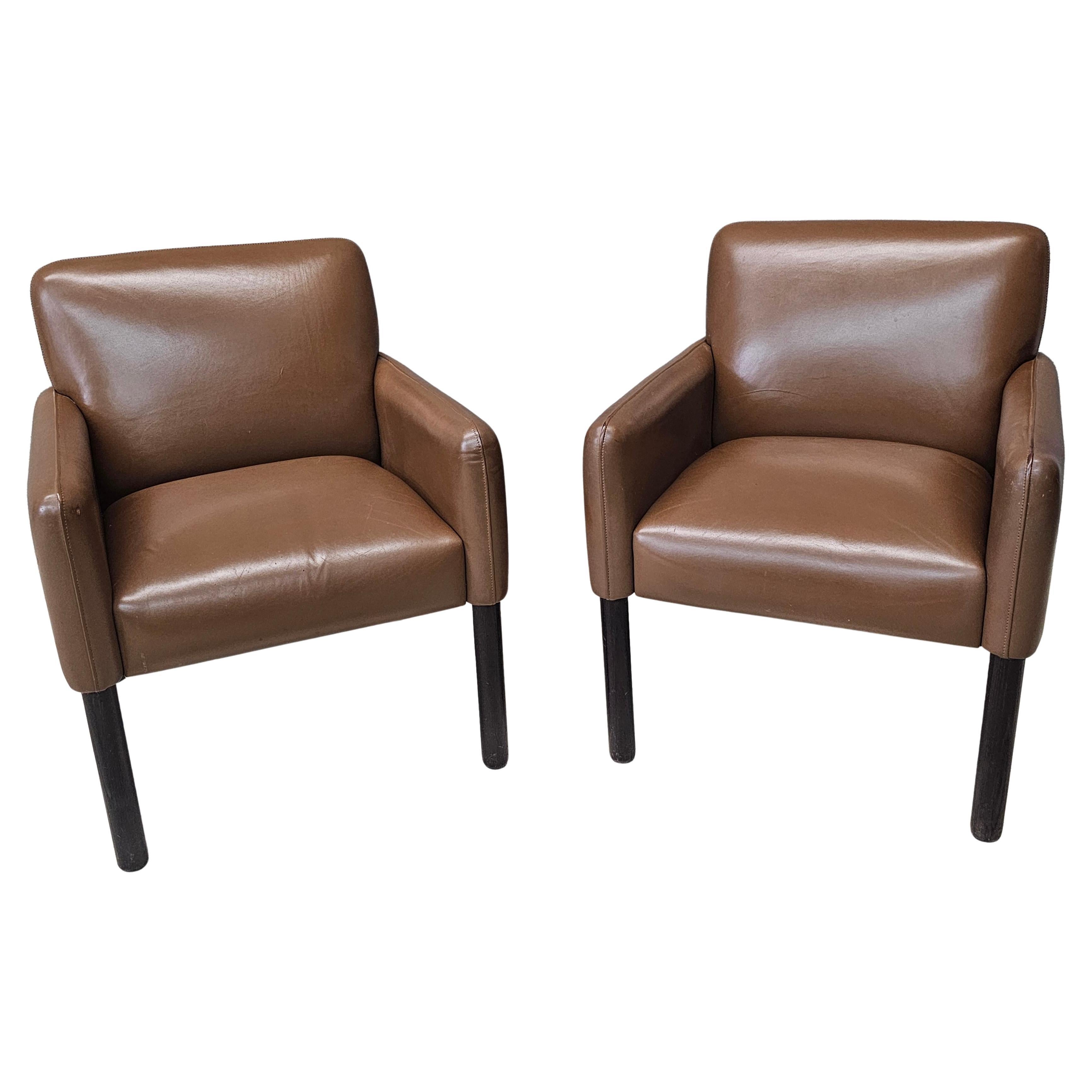Paar Vico Magistretti für Cassina Modell 896 Full Grain Leder Sessel im Angebot