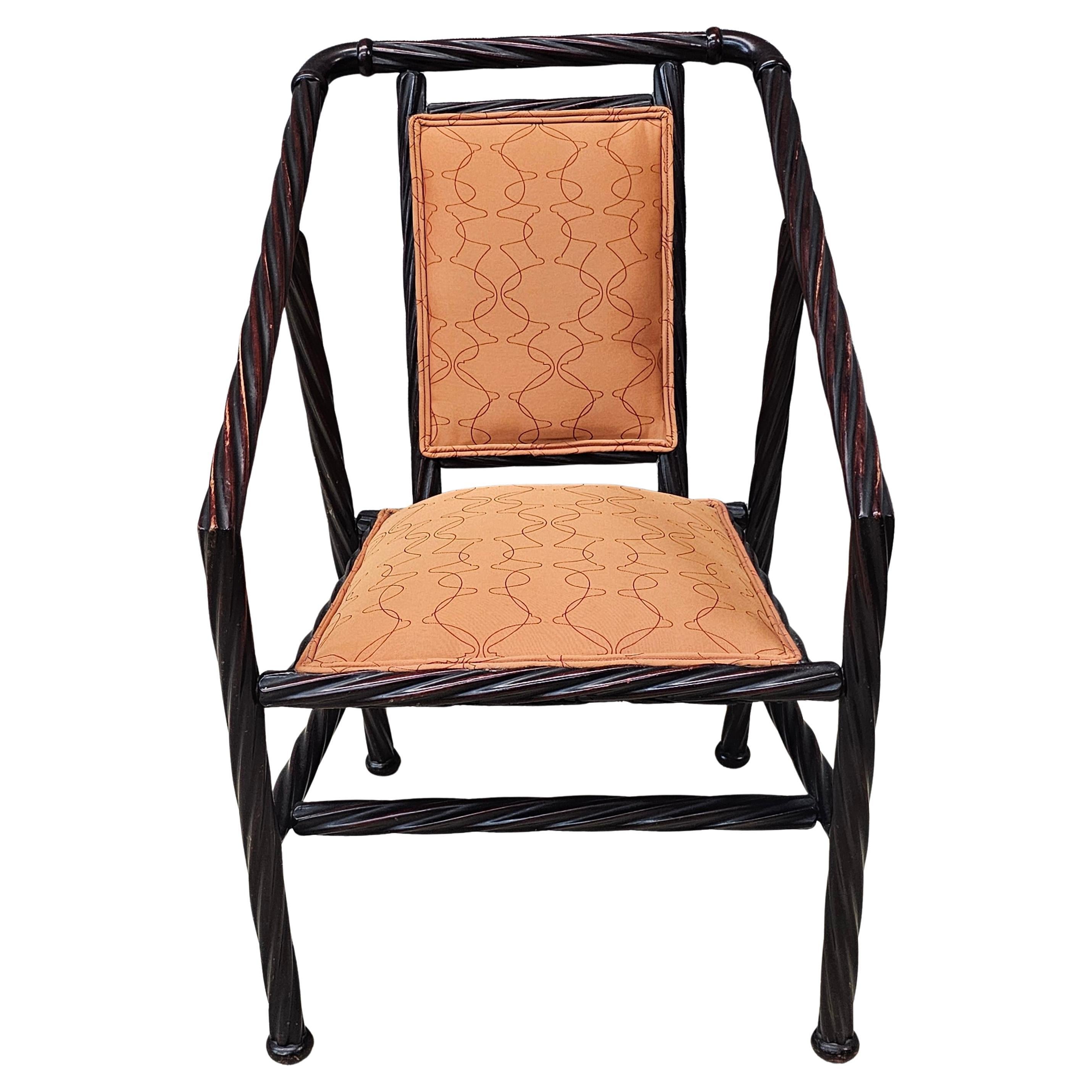Heywood-Wakefield Twisted Faux Rattan Mahogany and Upholstered Arm Chair