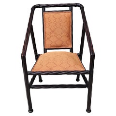 Heywood-Wakefield Twisted Faux Rattan Mahogany and Upholstered Arm Chair