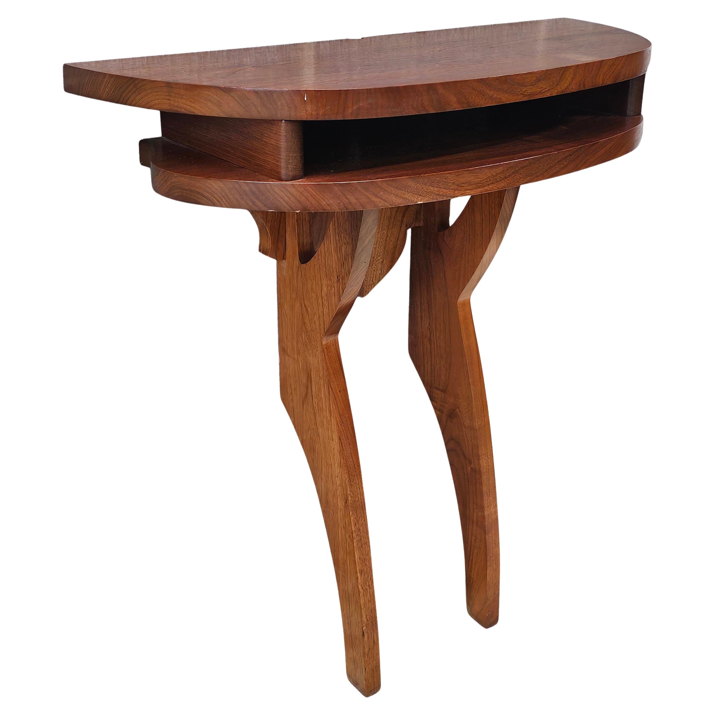 A clean 20th Century Contemporary Solid Walnut Demilune Wall Console Table. Measures 30