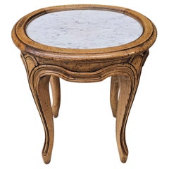 Mid-Century French Provincial  Fruitwood and Marble Top Candle Stand Side Table