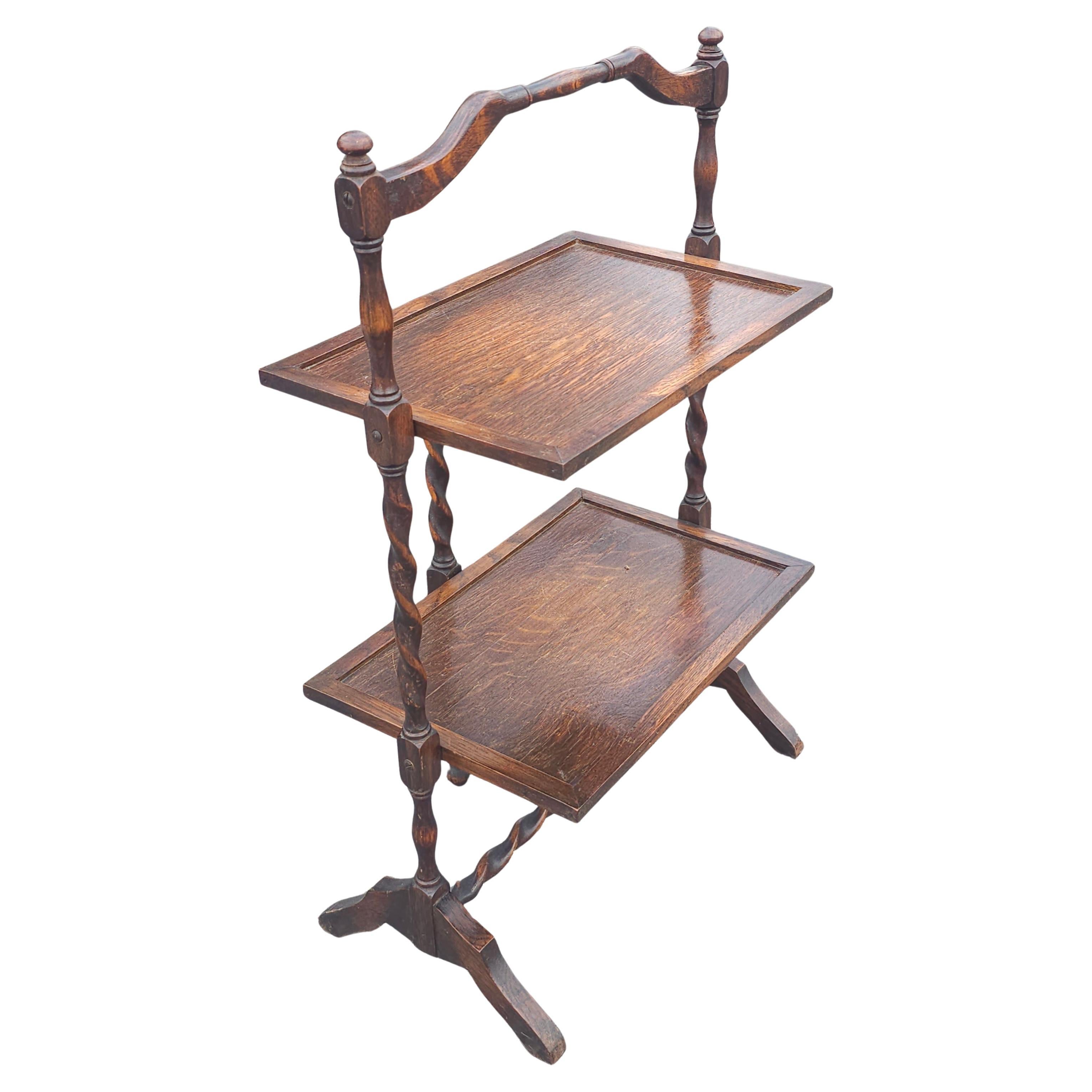 Edwardian Oak Tiered Barley Twist Free Standing Folding Etagere, C. 1900 For Sale