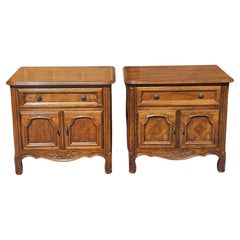 Drexel Mid-Century French Provincial Style Oak Bedside Tables, Pair
