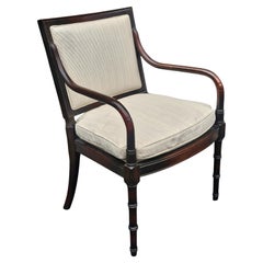 20th Century Regency Style Faux Bamboo Walnut and Re-upholstered Armchair