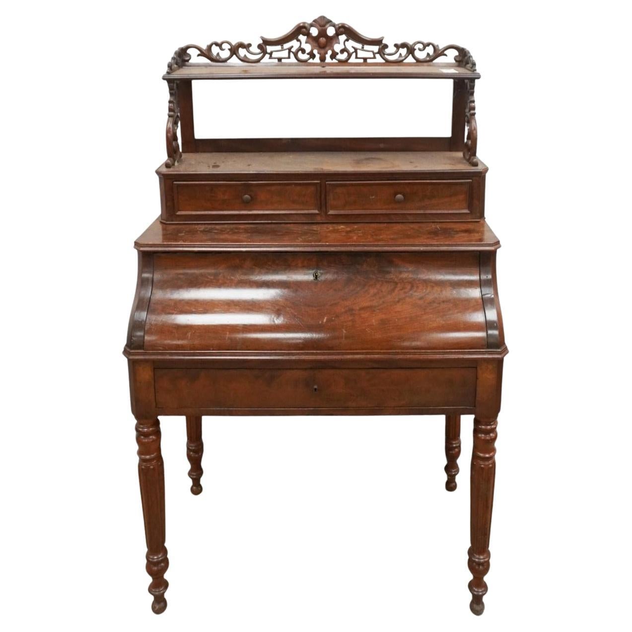 Regency Style Crotch Mahogany and Tooled Leather Two Part Lady's Writing Desk