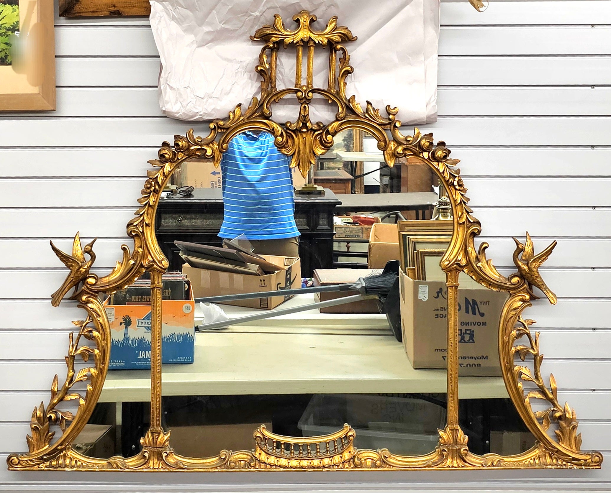 18th Century Chinese Chippendale Giltwood Over Mantel / Fireplace Mirror in vendita