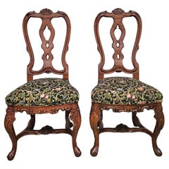 Pair of George III Style Carved Fruitwood and Floral Upholstered Side Chairs