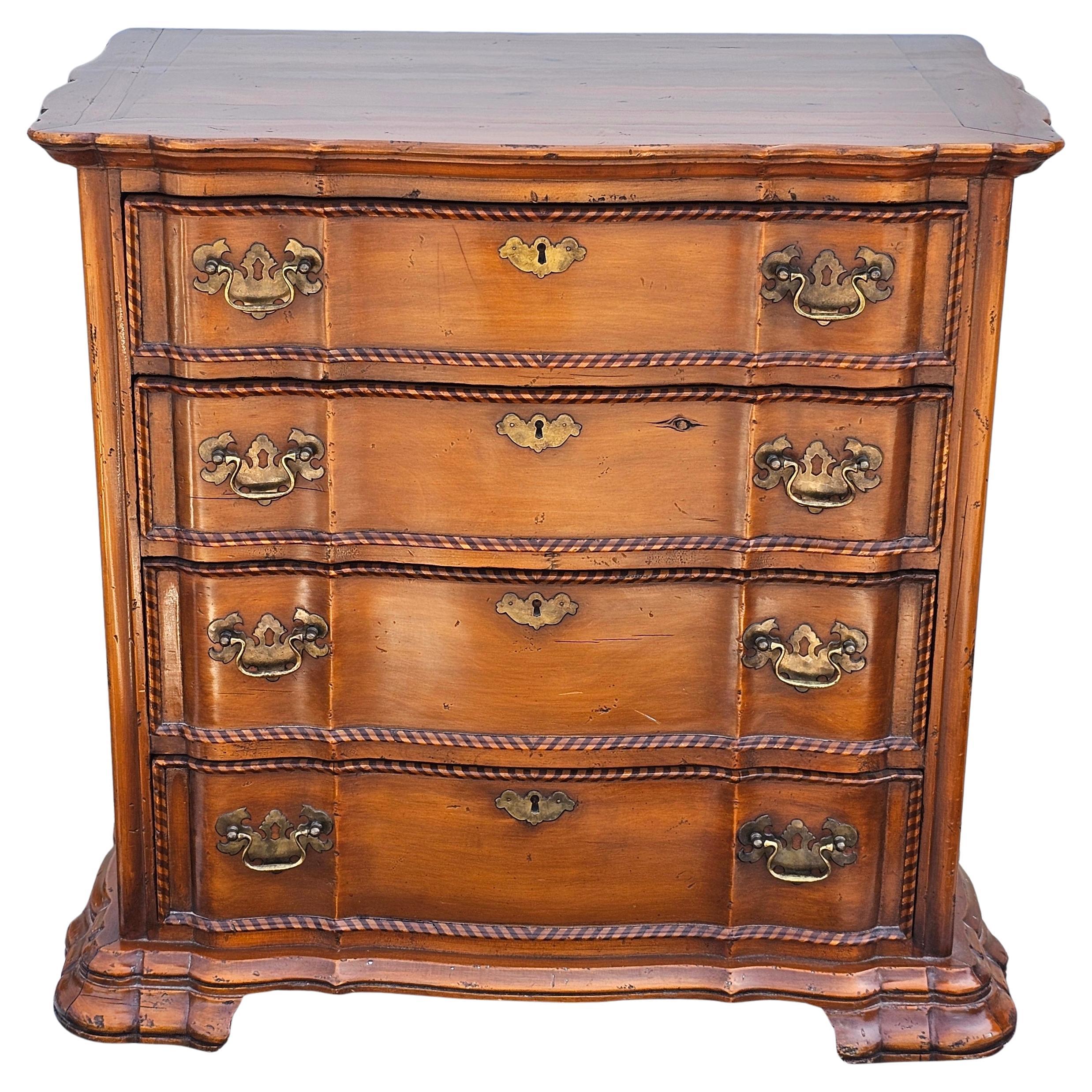Alfonso Marina Chippendale Style Solid Yew Wood Inlaid Commode Chest of Drawers in vendita