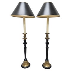 Pareja de candelabros de latón y ebonizados de estilo Imperio Lámparas de buffet