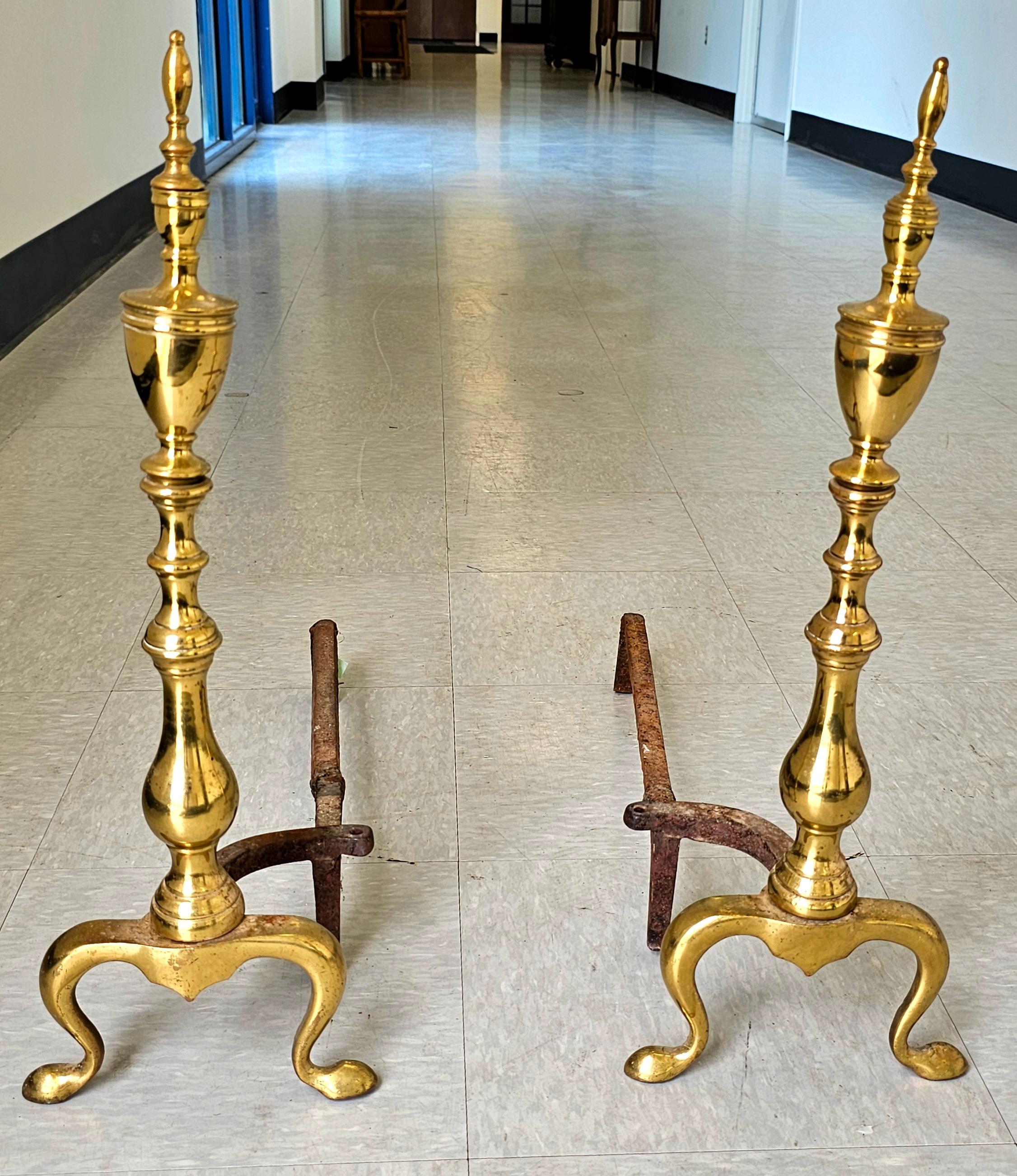 Pair of Late 19th Century Brass and iron Andirons with long Log Stops
Measure 8