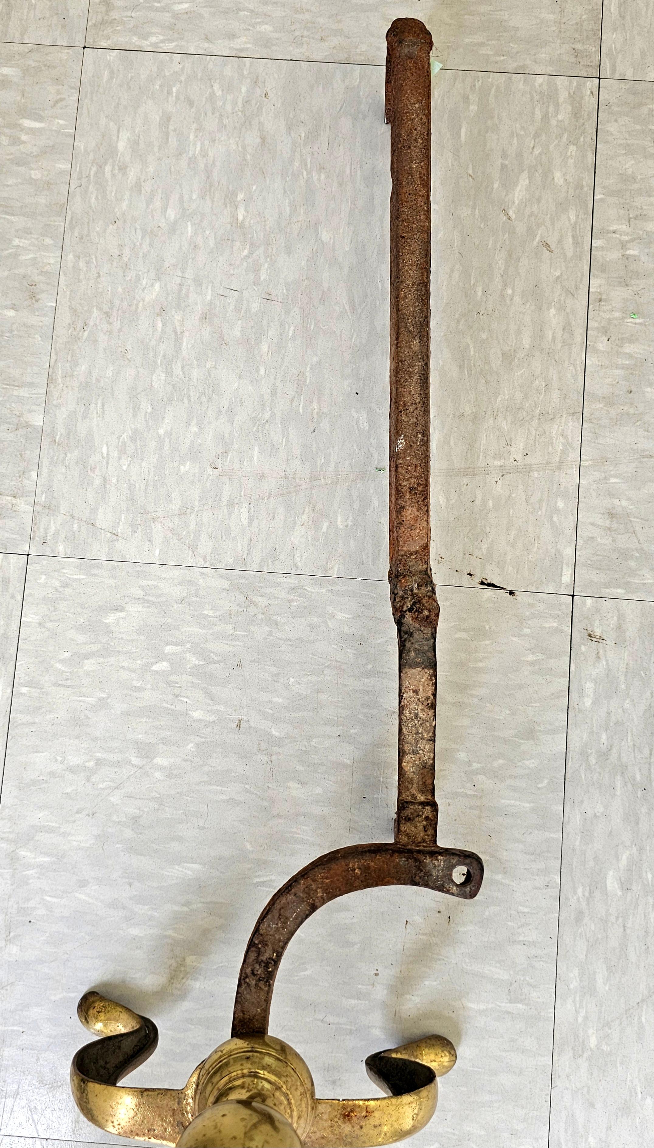 18th Century and Earlier Pair of Late 19th Century Solid Brass Andirons with Log Stops For Sale