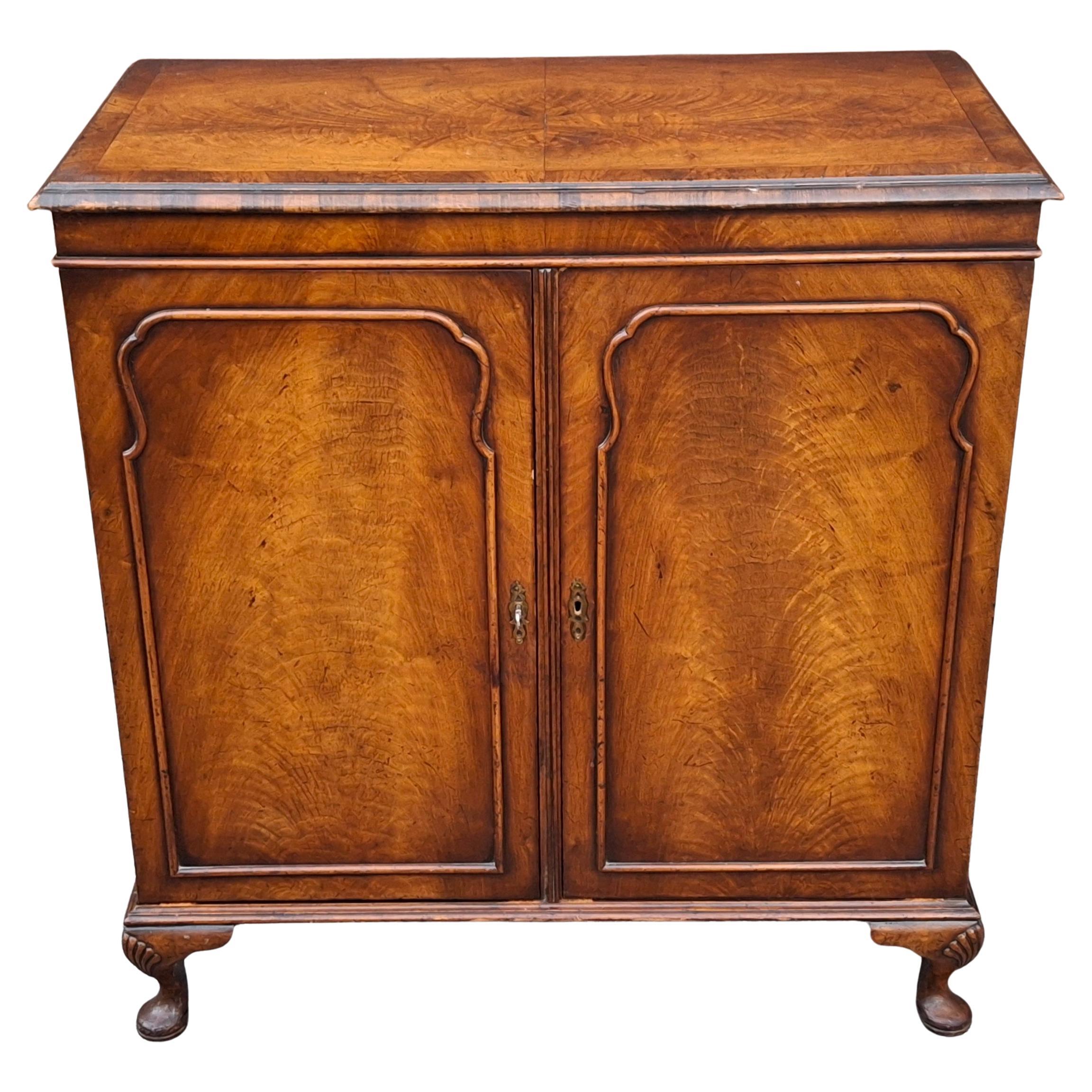 American George III Style Crotch Walnut Double Door 4-Drawer Locking Filing Cabinet For Sale