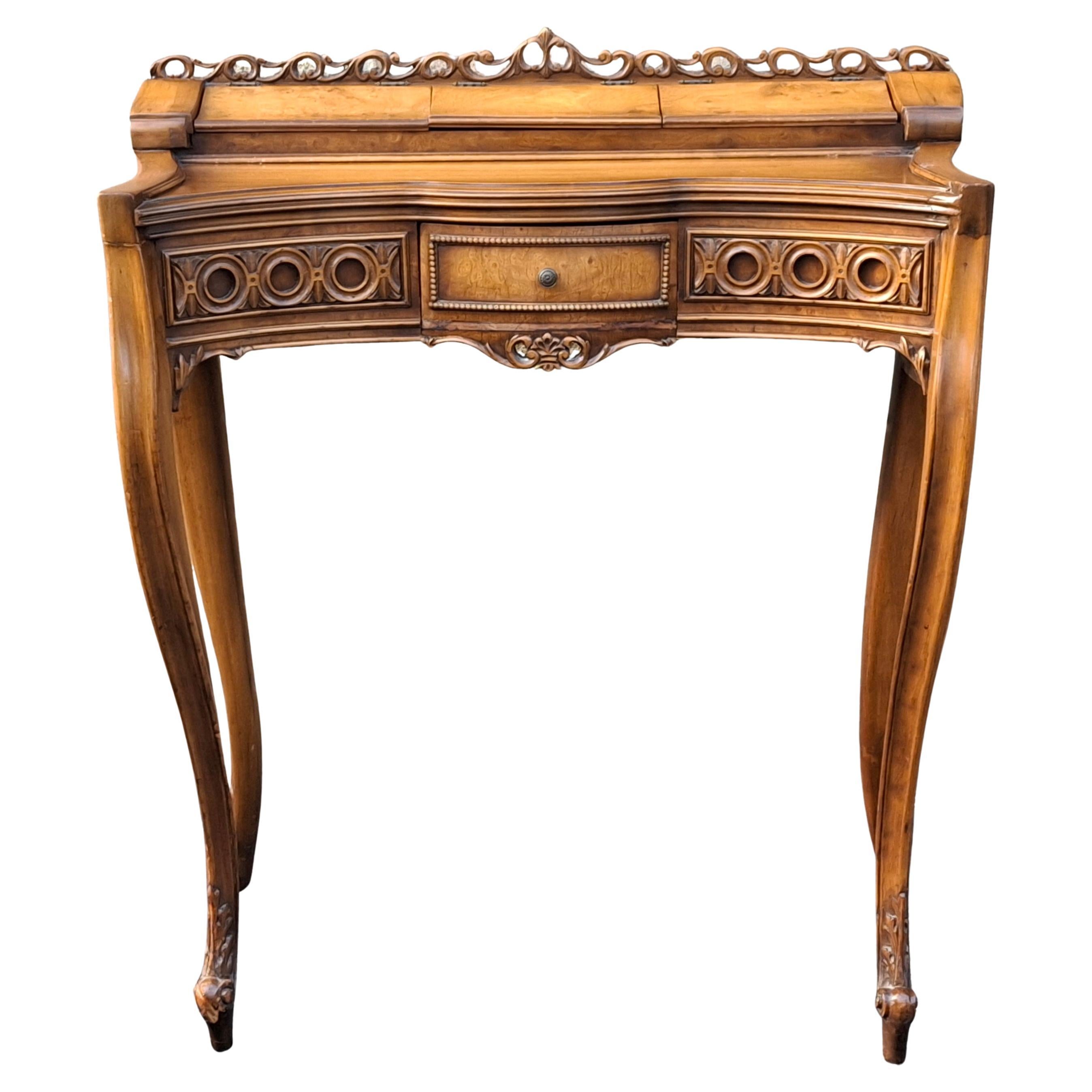 French Louis XV Style Mahogany and Burlwood Lady's Writing Desk