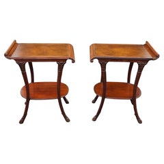 Pair Victorian Regency Style Carved Mahogany and Tooled Leather Inset Side Table