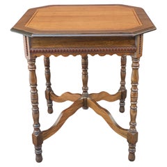 Antique Early 20th Century Jacobean Style Banded Walnut Side Table