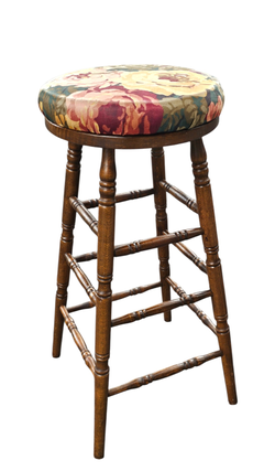 Pair Mid 20th Century Turned Walnut and Upholstered Barstools