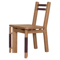 Silla de comedor de roble con cordón color burdeos Atara 01