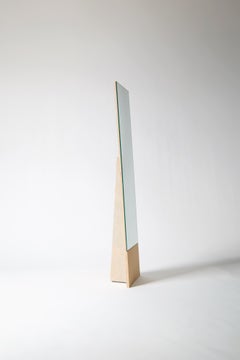 Obelisk Floor Mirror, Modern Hand-carved Limestone and Baltic Birch Mirror